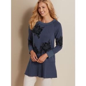 Soft Surroundings Blue Embroidered Sweatshirt Tunic Size S